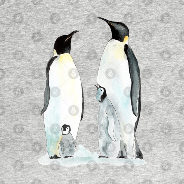 Penguin family two children by Elena Ehrenberg